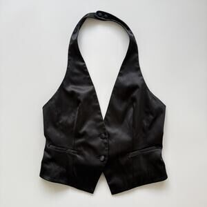 New York & Company Suit Vest Womens 14 Black Satin Halter V Neck Tuxedo Stretch